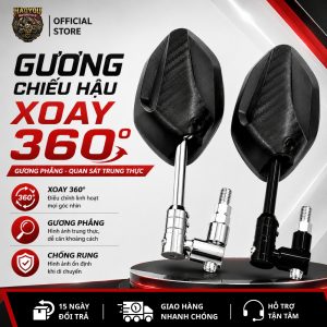 Gương chiếu hậu xe máy xoay 360 kính gập xoay linh hoạt cho xe AB Sirius Dream Wave Vario ren 8-10mm
