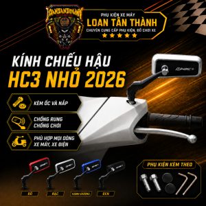 Kính Chiếu Hậu HC3 Nhỏ Mẩu Mới 2026 Kèm Ốc Và Nắp Chống Rung Chống Chói Phù Hợp Mọi Dòng Máy Xe Điện