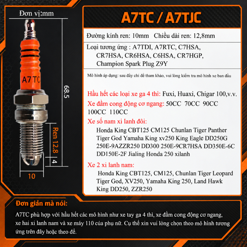 Bugi 3 Cực Xe Máy MYT A7TC D8EA Chịu Nhiệt Cao, Bugi Đánh Lửa Mạnh, Bugi Cao Cấp - Ảnh 3