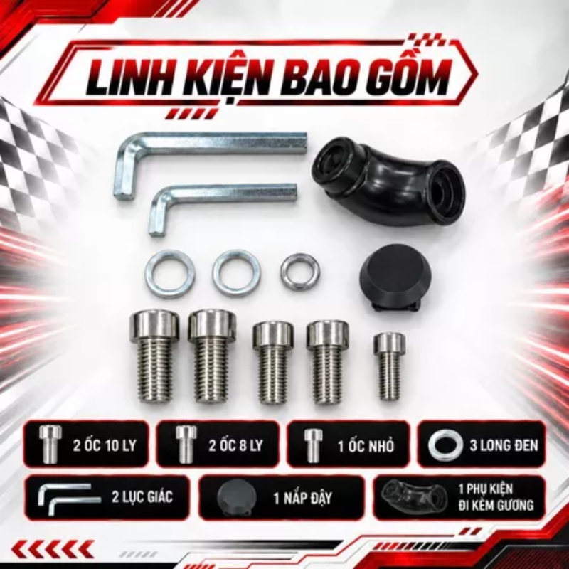 Gương Chiếu Hậu H2C Chân Ngắn Mặt Kính Trắng Gắn Xe Máy - Ảnh 2