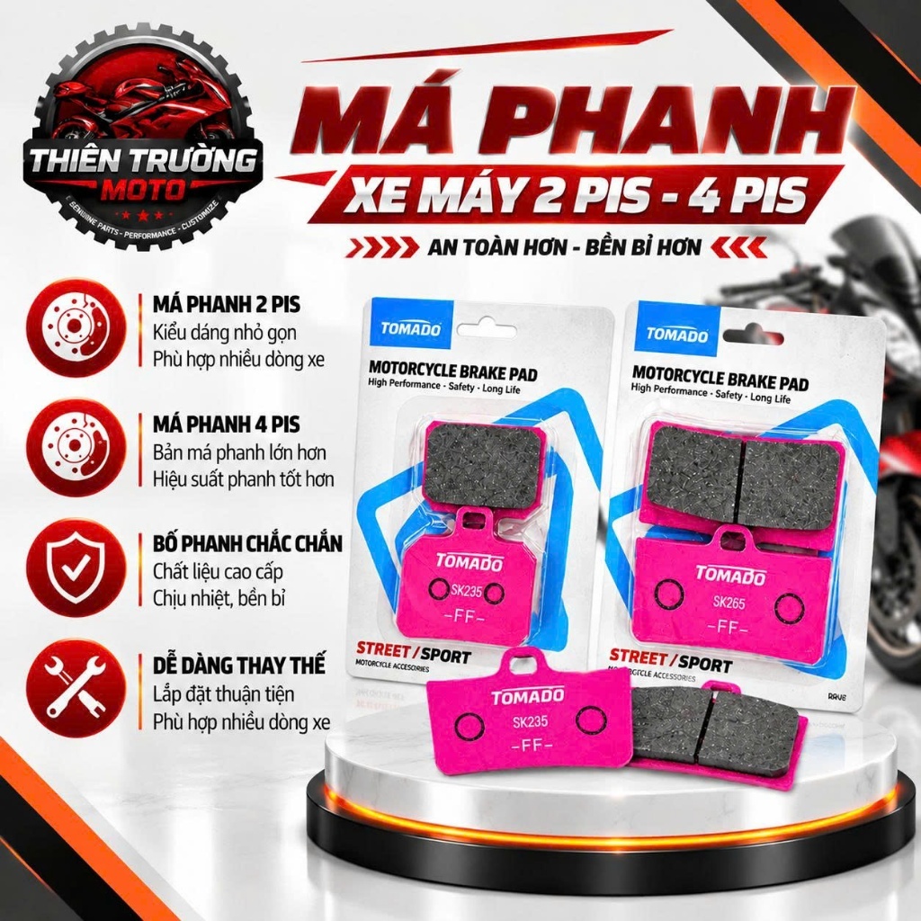 Má Phanh Xe Máy 2 Pis 4 Pis, Bố Thắng Cho Heo Brembo Adelin Frando Anchor, Chịu Nhiệt Bám Tốt